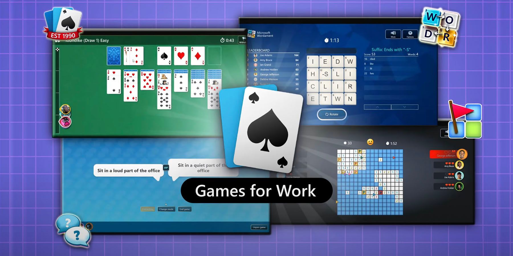 Microsoft Teams Games for Work Solitaire Minesweeper Wordament IceBreakers